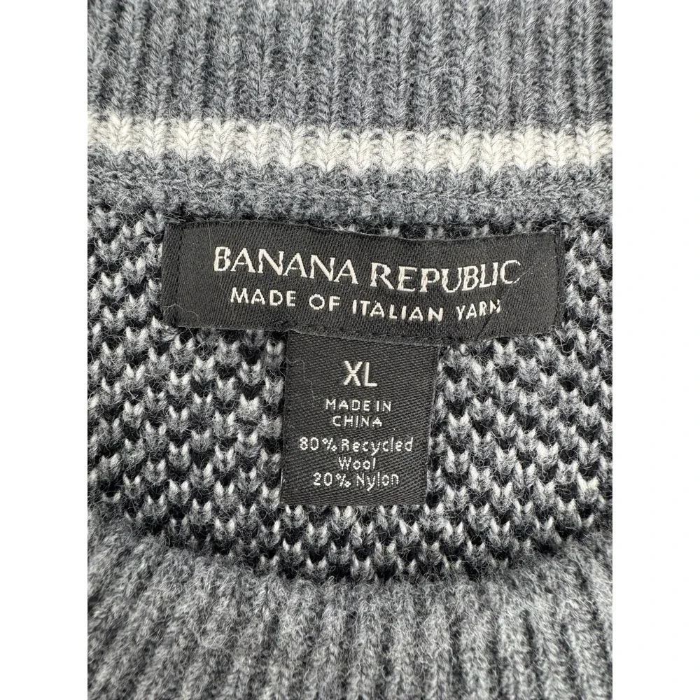 Banana Republic Italian Wool Ski Slope Crew‎ Black Gray Mountains Men XL Sweater